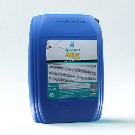 Aceite de motor Petronas Arbor Alfatech SAE 15W-40 en bidón de 20L. Lubricante de alto rendimiento para motores diésel agrícolas con normas ACEA E7 y API CI-4.