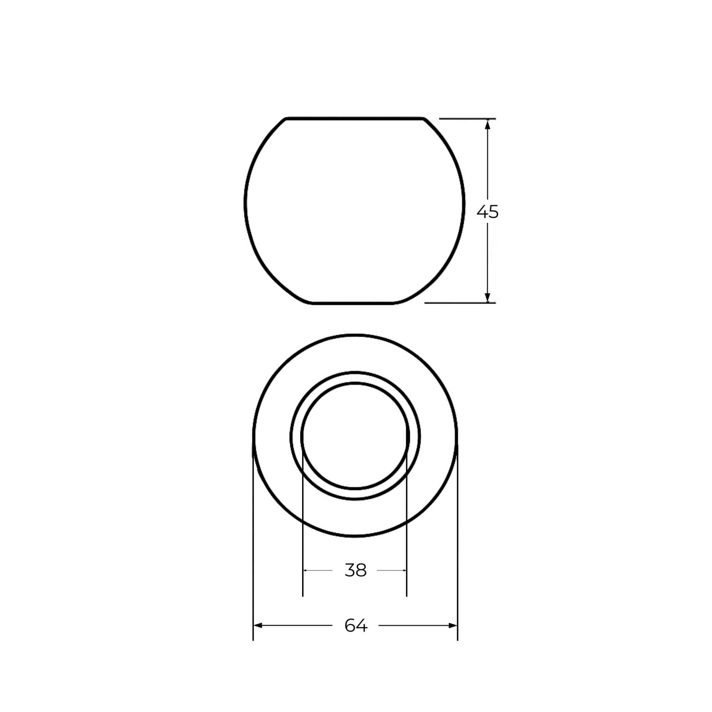 Bola de enganche rápido Categoría 3. Diámetro interior 38 mm, exterior 64 mm y altura 45 mm.