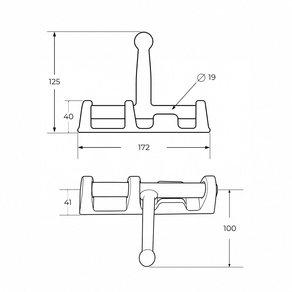 Cerrojo forjado para soldar con pasador de 19 mm y base de 172 x 41 mm para remolque.