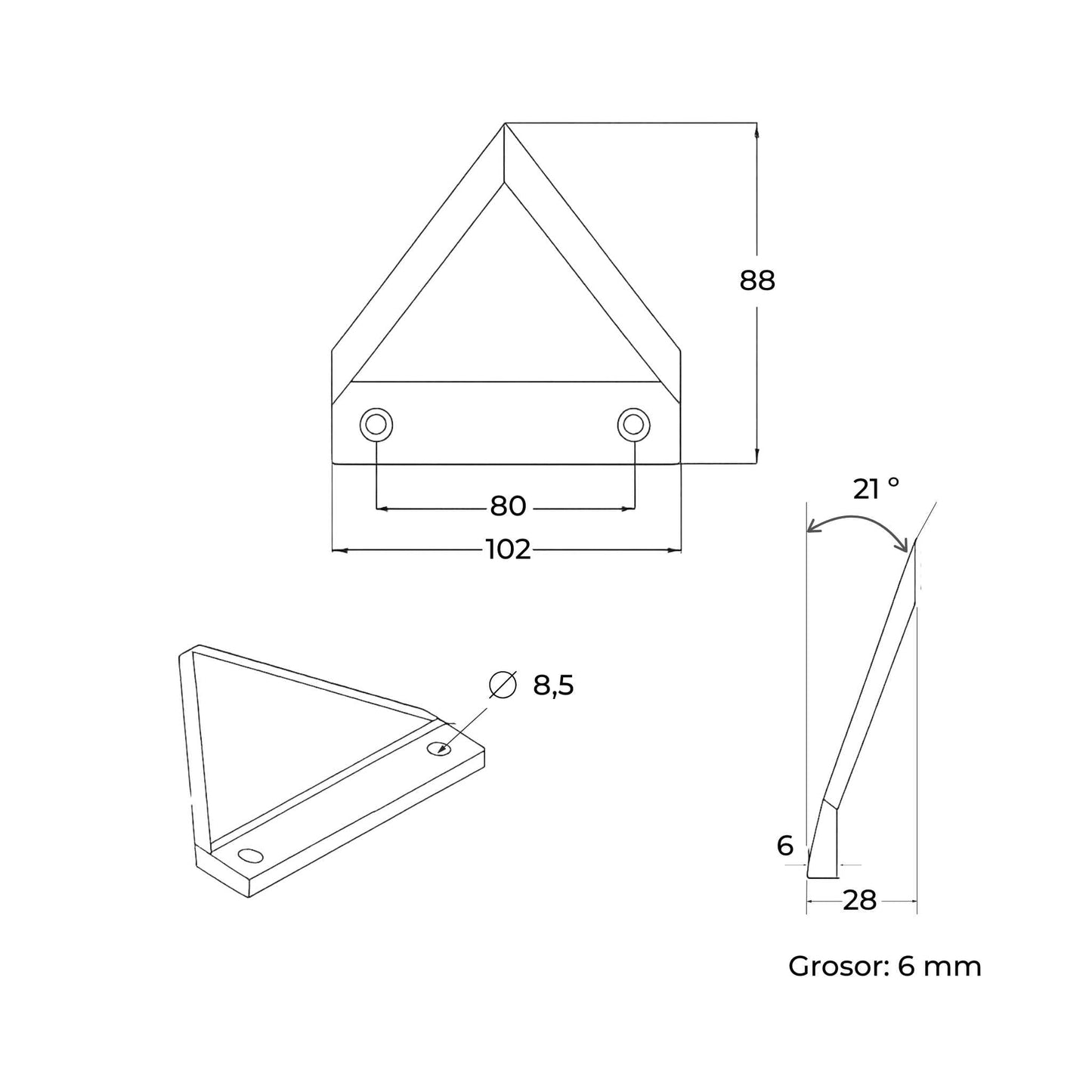 Cuchilla de repuesto para carros mezcladores Lucas G (adaptable), fabricada en acero de 6 mm de grosor, con 80 mm de distancia entre agujeros y una longitud total de 88 mm. Ideal para el corte y mezclado de forraje.