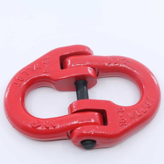 Eslabón de conexión tipo Hammerlock (eslabón de unión) Grado 80 de 16 mm, con carga máxima de 8 toneladas, color rojo, ideal para unir cadenas o conectar implementos agrícolas.