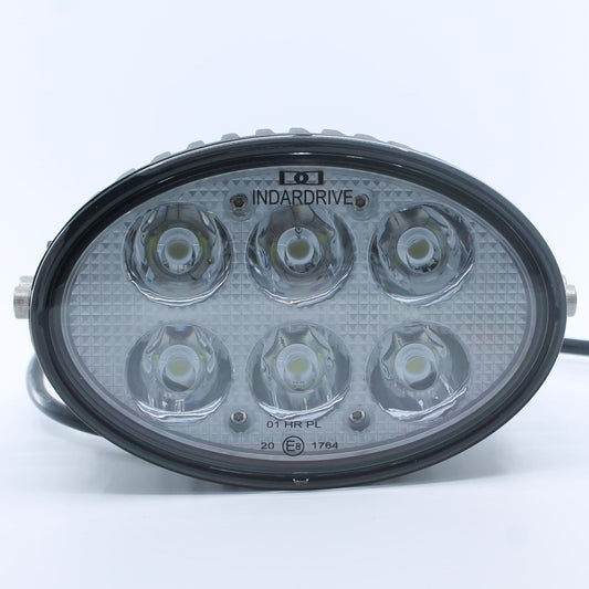 Faro de trabajo LED ovalado de largo alcance (6.600 lúmenes, 60 W) para 12-24 V, con 6 LEDs, que funciona a 12-60 VDC, con homologación IP68, ideal para tractores y maquinaria agrícola.