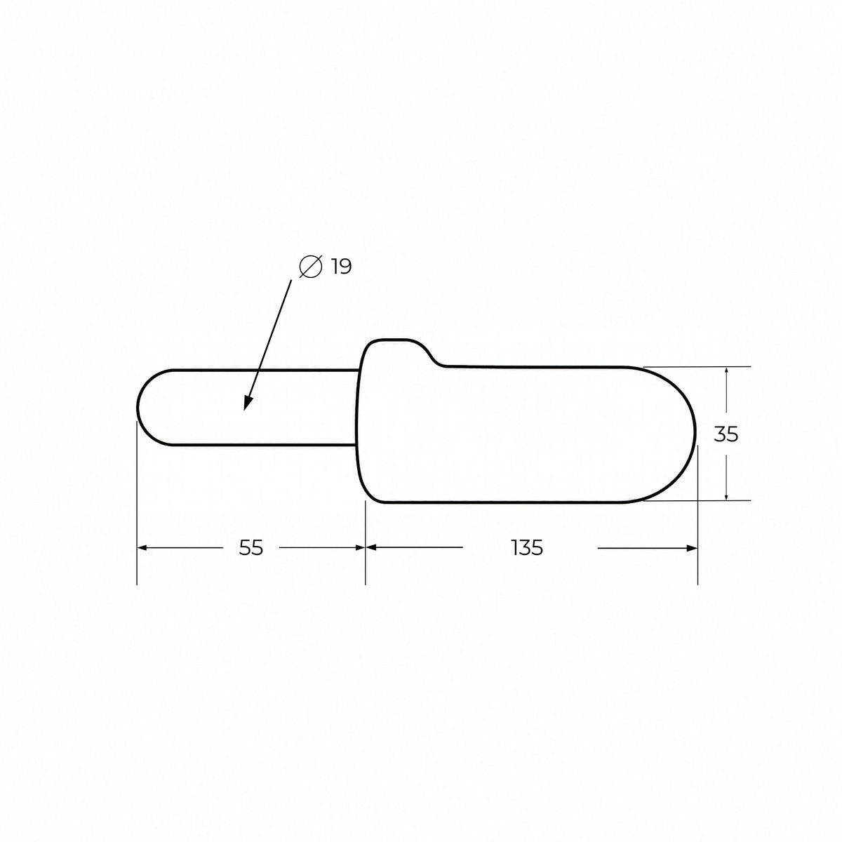 Macho de bisagra forjado con pasador de 19 mm y pala de 135 x 35 mm para soldar en remolque.