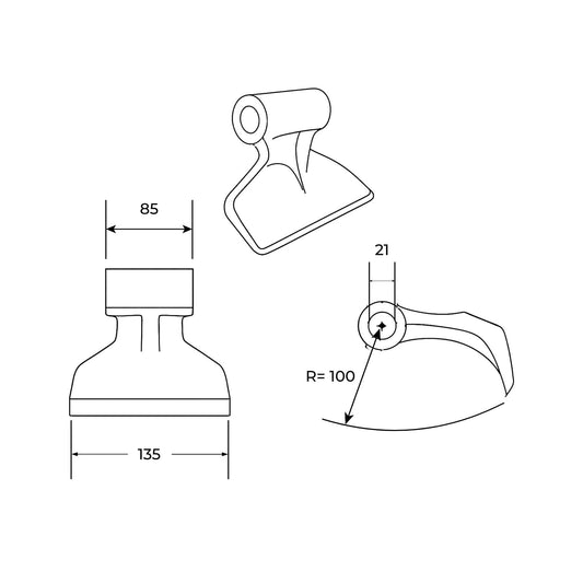 Martillo AN31 con medidas 85x135 mm y agujero de 21 mm compatible con varios modelos de desbrozadoras Berti. Recambio reforzado de alta resistencia.