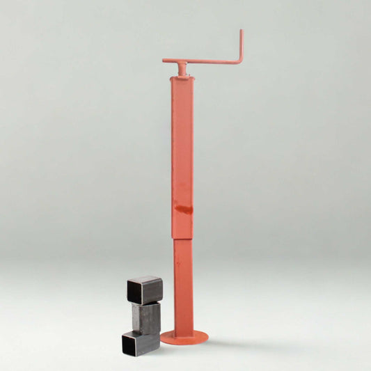 Pata de apoyo SIMOL con manivela superior para remolque agrícola, con un diámetro de 70 mm y una capacidad de carga máxima de 1.000 kg.