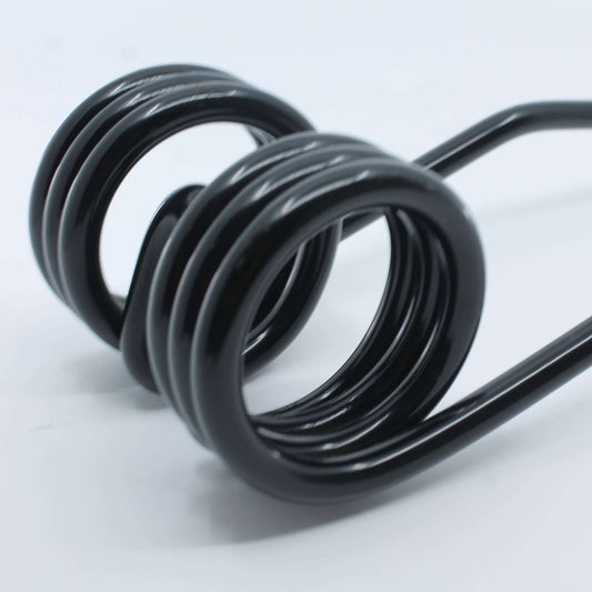 Púa elástica doble simétrica negra adaptable para henificador, henificadora o rastrillo Da Ros o Daros modelo antiguo. Fabricada por La Spirale en Italia con acero de 9 mm.