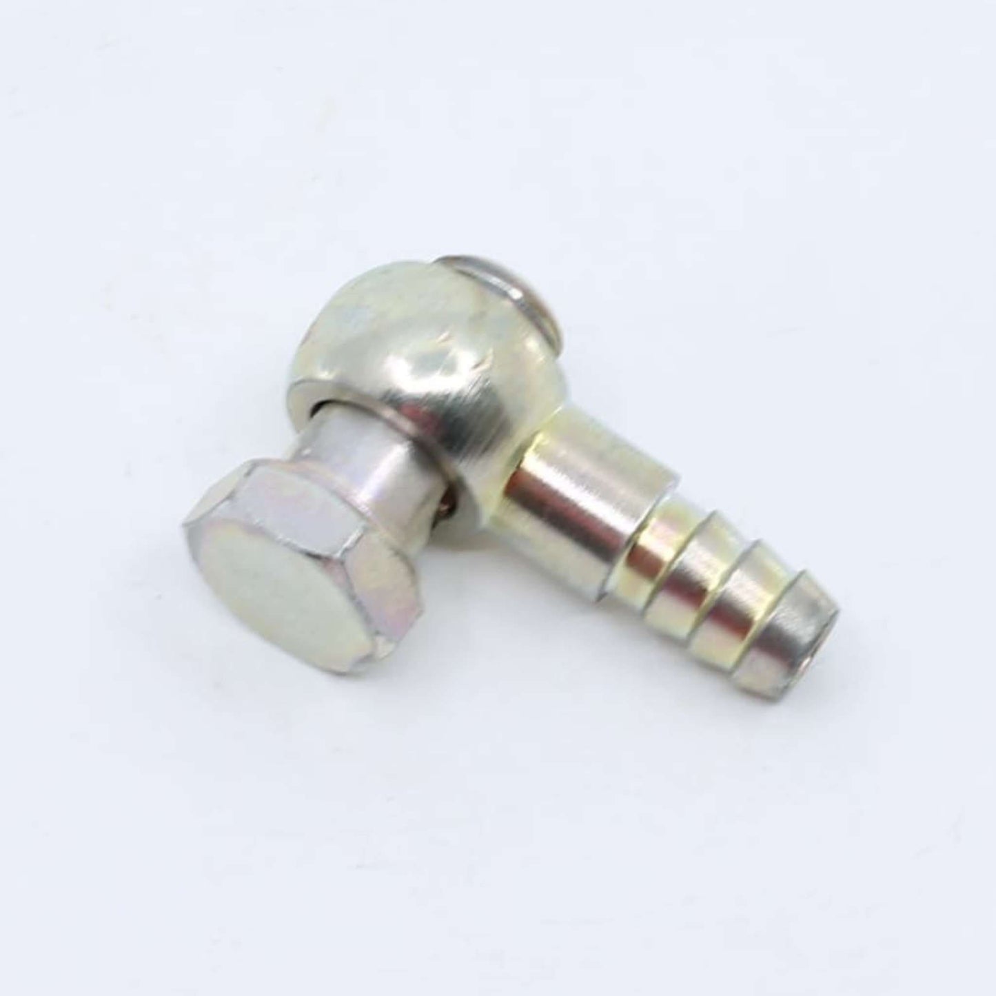 Racor de ojal o banjo zincado para circuito de gasóleo adaptable a tornillo de 14 mm con espiga para tubo de 8 mm.