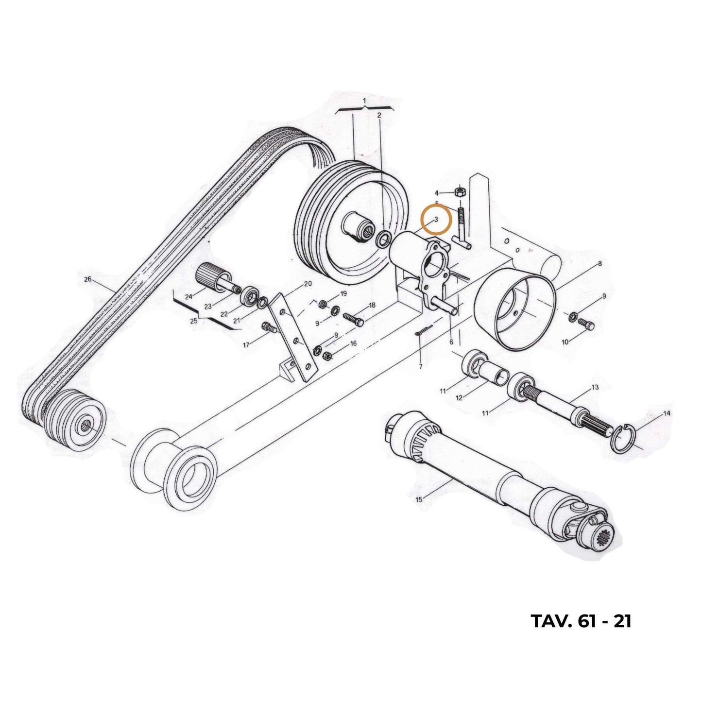 Soporte de la toma de fuerza original Gaspardo ref. 21030015 en posición 3. Bloque de fundición de transmisión con relieve de la marca válido para todos los modelos.