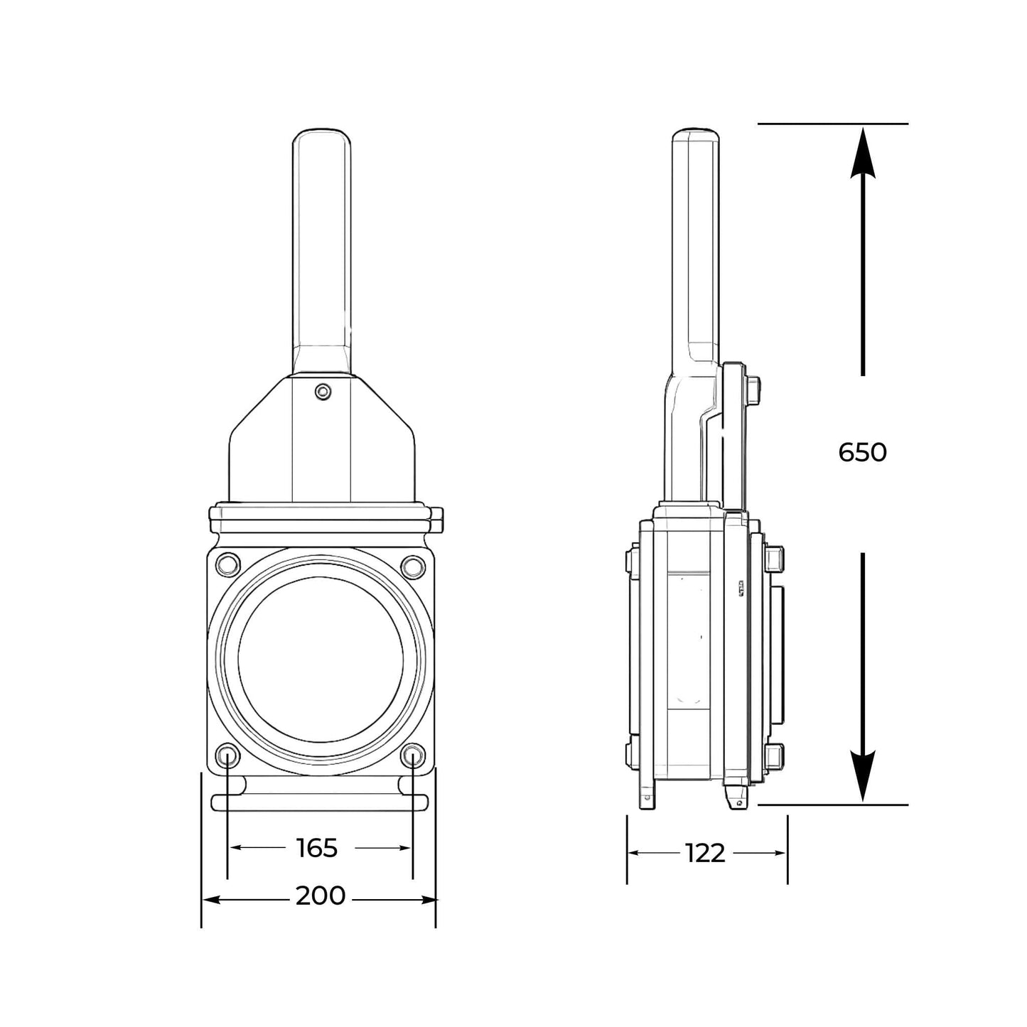 Tajadera o compuerta de válvula hidráulica Hertell Lau de 150 mm (6 pulgadas) de diámetro, macho, sin manillas y diseñada para su uso en cubas y cisternas de riego y purín.
