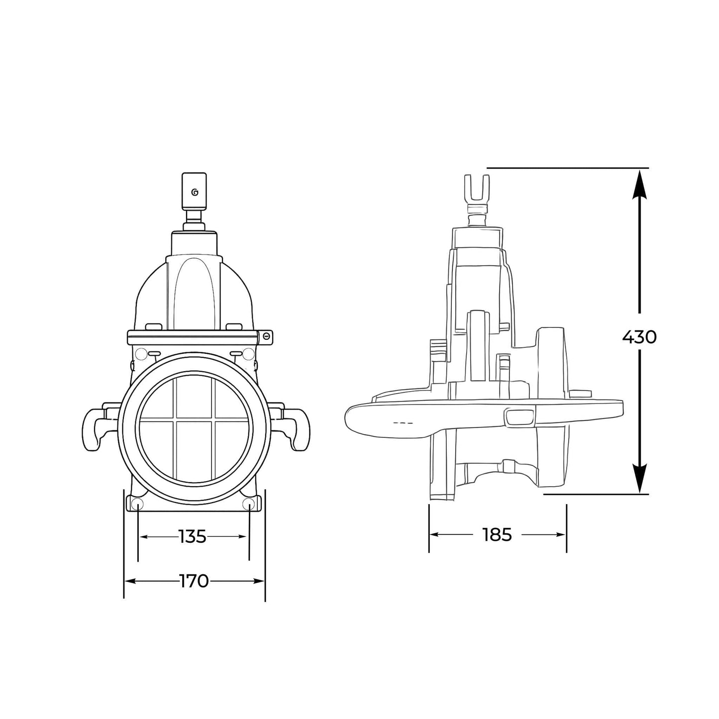 Tajadera o compuerta de válvula manual Hertell Buru de 125 mm (5 pulgadas) de diámetro, hembra, con manillas y diseñada para su uso en cubas y cisternas de riego y purín.