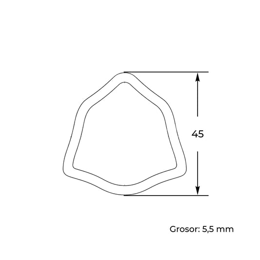 Tubo de transmisión cardán con perfil triangular interior macho. Medida 45 mm, grosor reforzado de 5,5 mm y longitud de 1 metro.