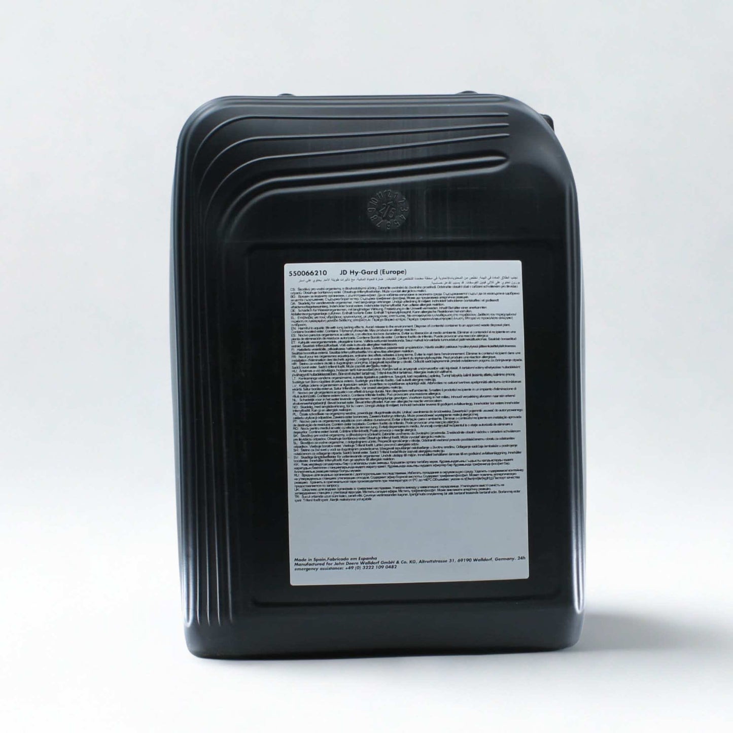 Aceite para transmisión y sistemas hidráulicos John Deere Hy-Gard en bidón de 20 litros.  Lubricante de alta calidad para frenos bañados en aceite y protección de engranajes.