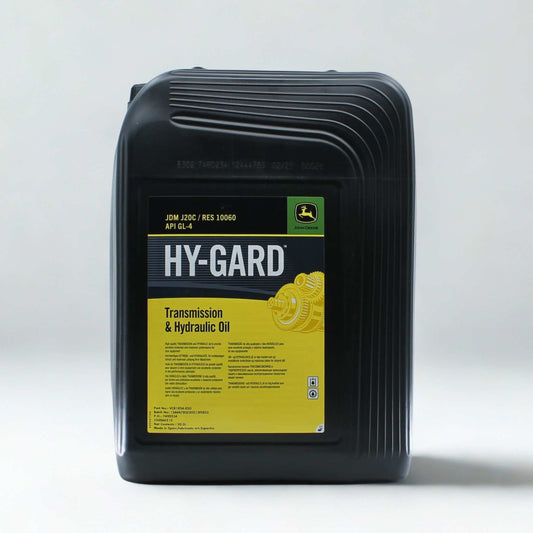 Aceite para transmisión y sistemas hidráulicos John Deere Hy-Gard en bidón de 20 litros.  Lubricante de alta calidad para frenos bañados en aceite y protección de engranajes.