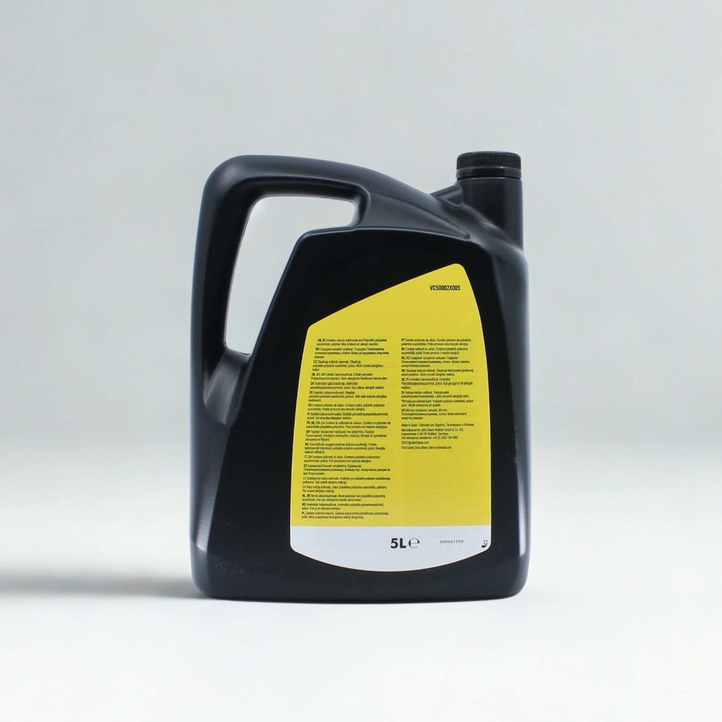 Aceite motor John Deere Plus-50 II 15W-40 en garrafa de 5 litros. Lubricante premium diseñado para intervalos de cambio de hasta 500 horas y máxima protección del motor.