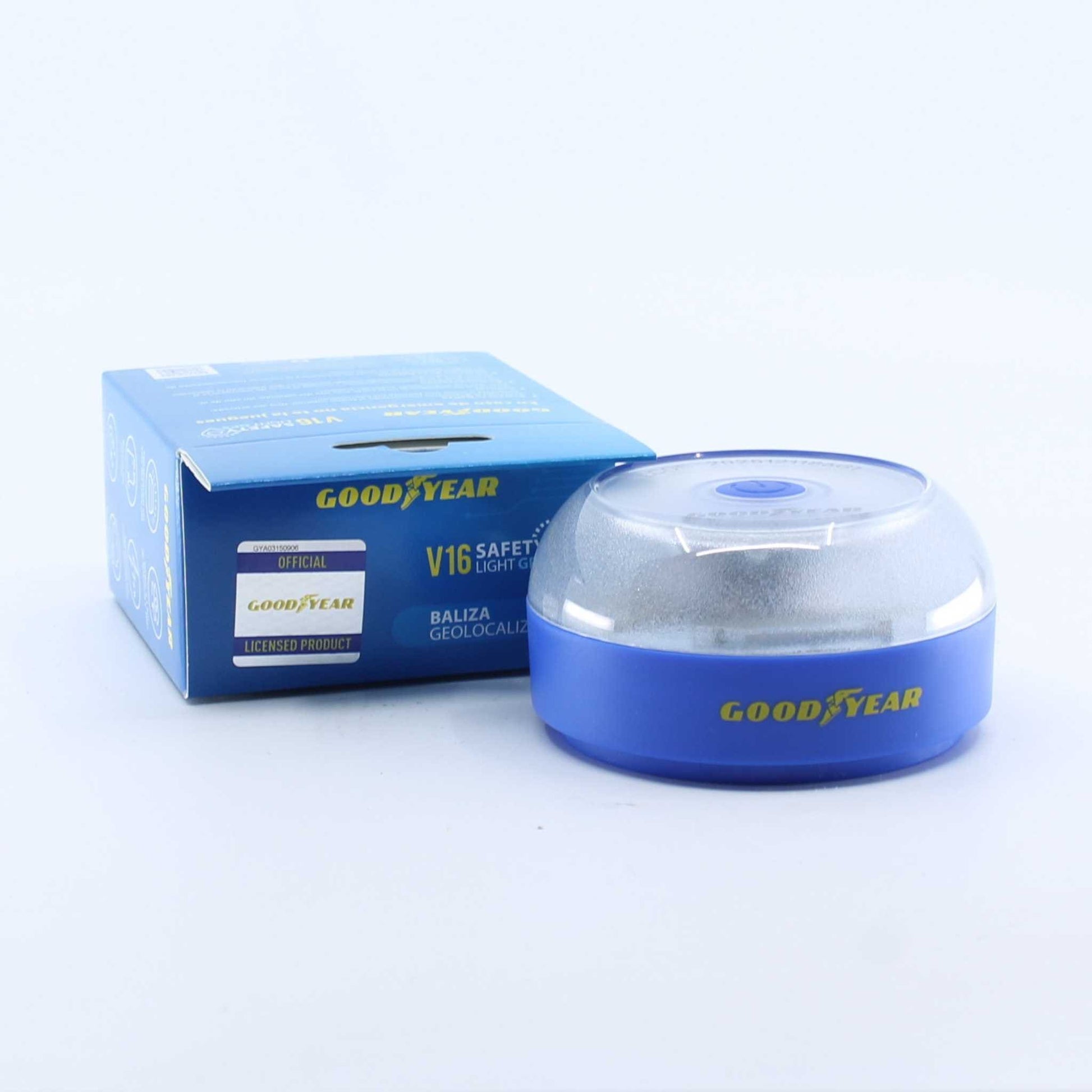 Luz de emergencia V16 Goodyear GY2 homologada. Conectada con DGT 3.0, incluye eSIM con datos, visibilidad 360° y geolocalización integrada.