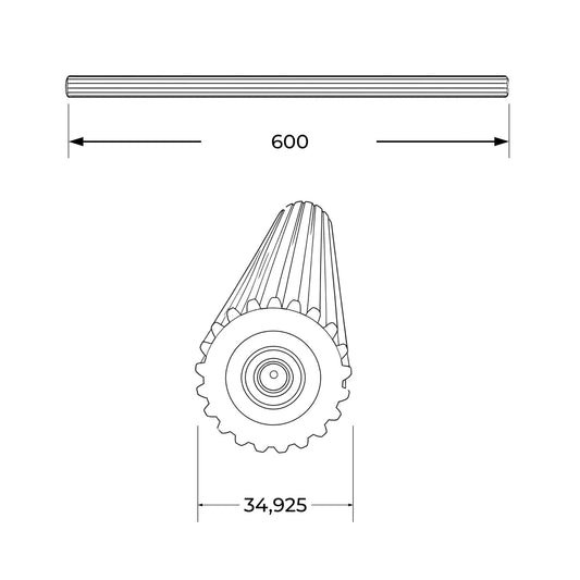 Barra maciza estriada de 60 cm para toma de fuerza de tractor, medida 1" 3/8 con 21 estrías (Z21).

