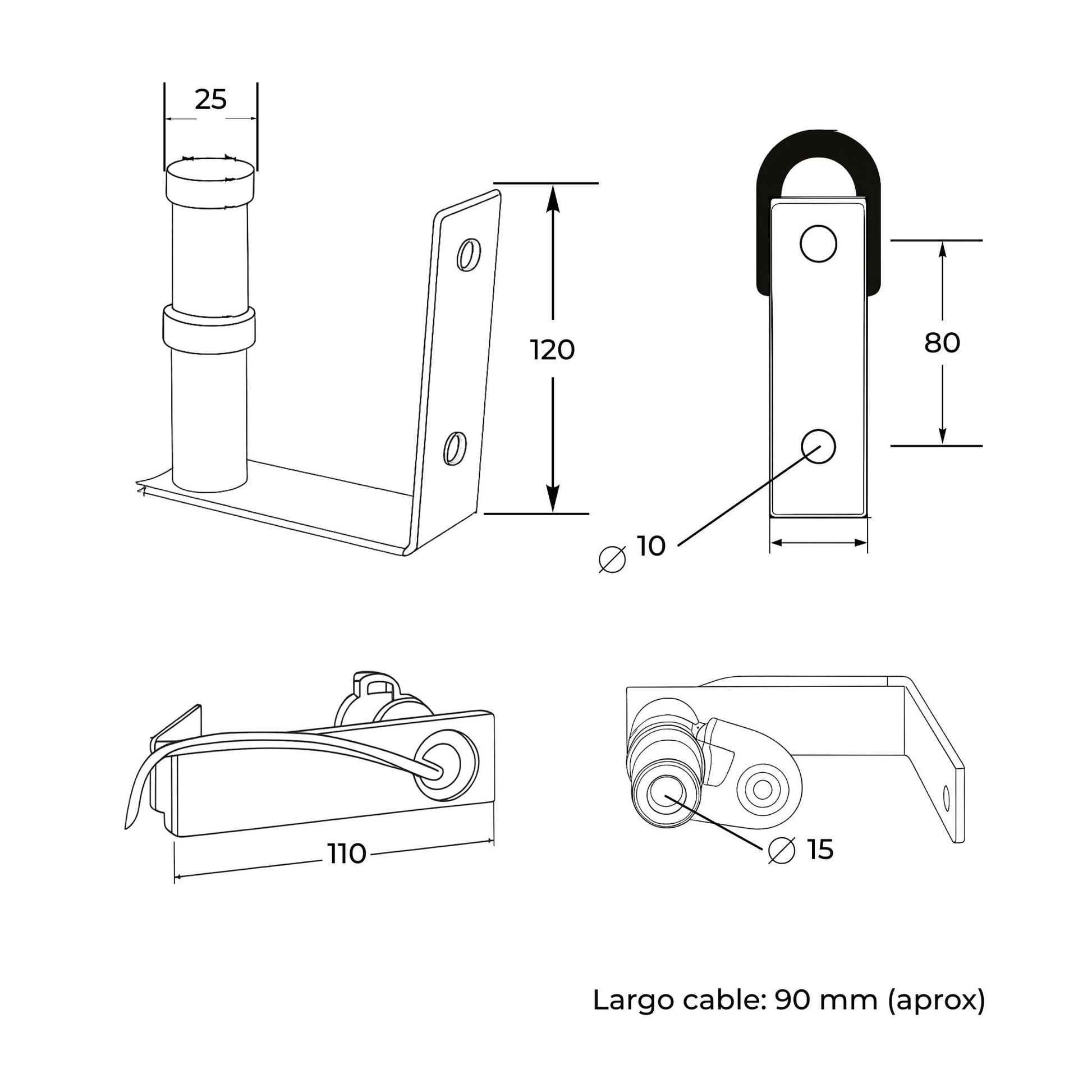 Base o soporte metálico para la instalación de luz rotativa o baliza de emergencia, diseñado para montaje lateral en tractores y maquinaria agrícola.