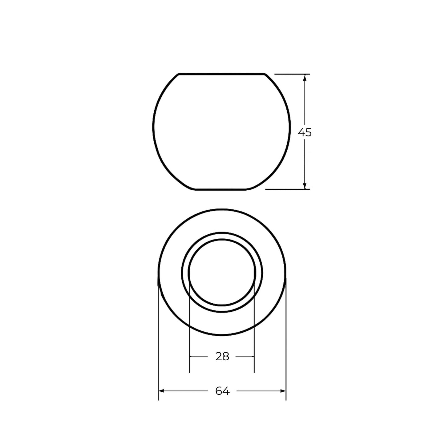 Bola de enganche rápido Categoría 3. Diámetro interior 28 mm, exterior 64 mm y altura 45 mm.