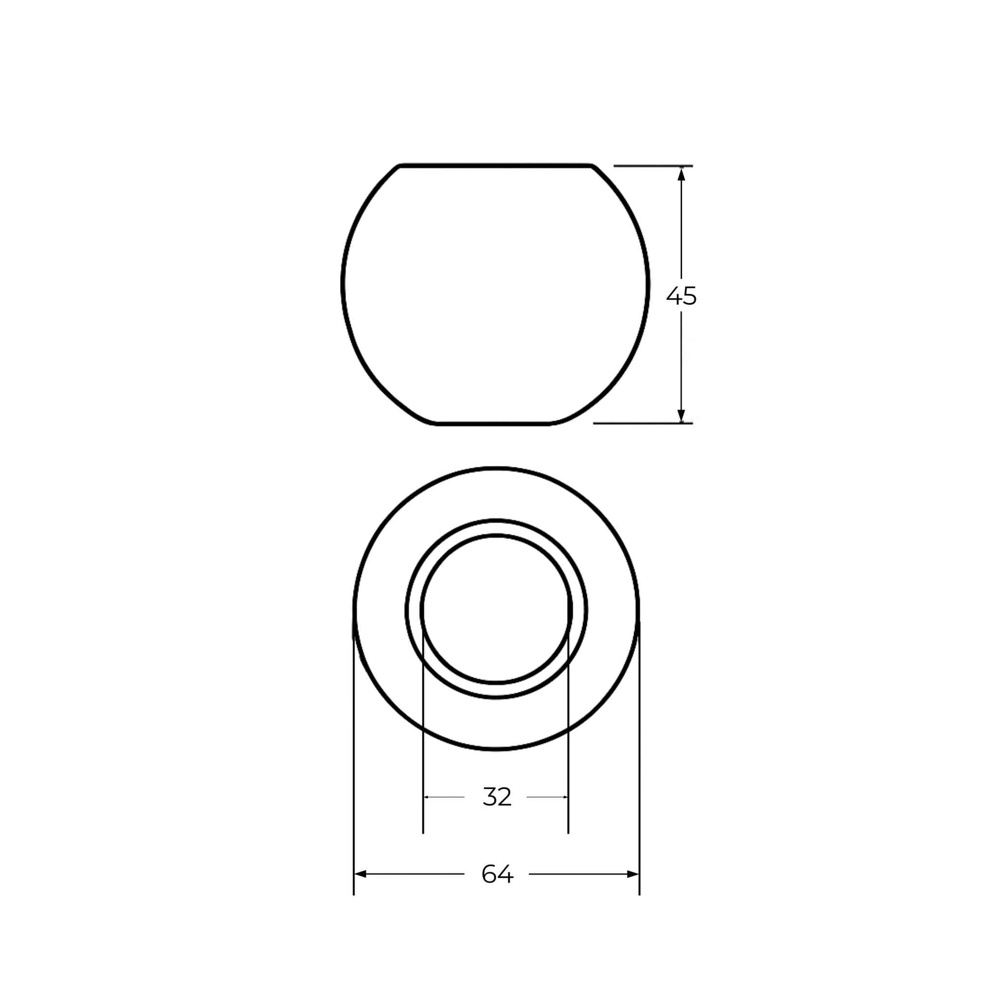 Bola de enganche rápido Categoría 3. Diámetro interior 32 mm, exterior 64 mm y altura 45 mm.