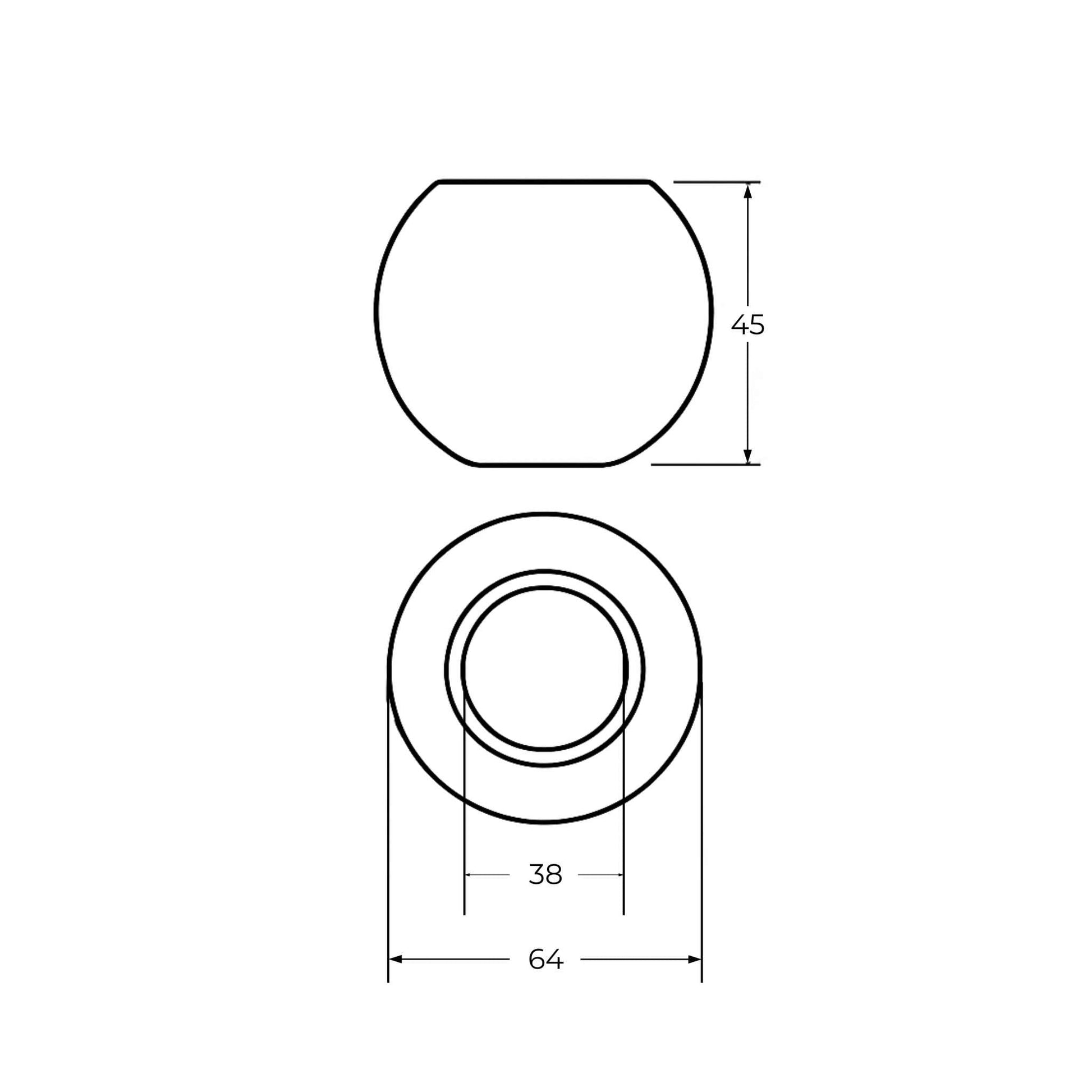Bola de enganche rápido Categoría 3. Diámetro interior 38 mm, exterior 64 mm y altura 45 mm.