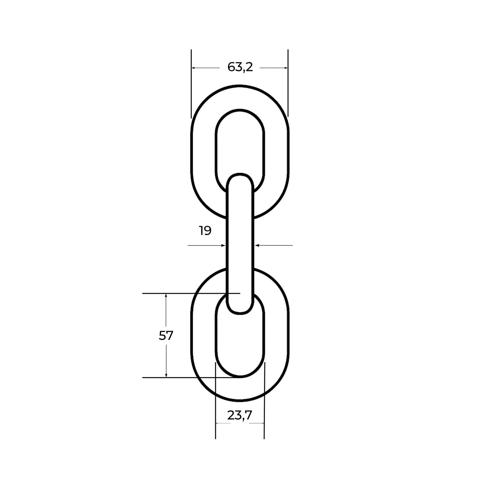 Cadena de acero de alta resistencia, Grado 80 (G80), con un diámetro de 19 mm, diseñada para desbrozadoras y maquinaria agrícola pesada.