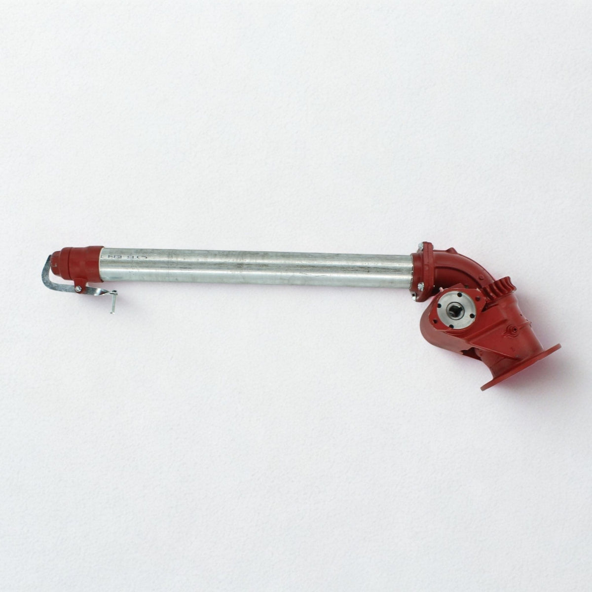 Cañón de riego hidráulico Battioni Pagani de 3 pulgadas con tubo galvanizado para cisterna de purín, utilizado para la distribución de purín o agua a larga distancia.