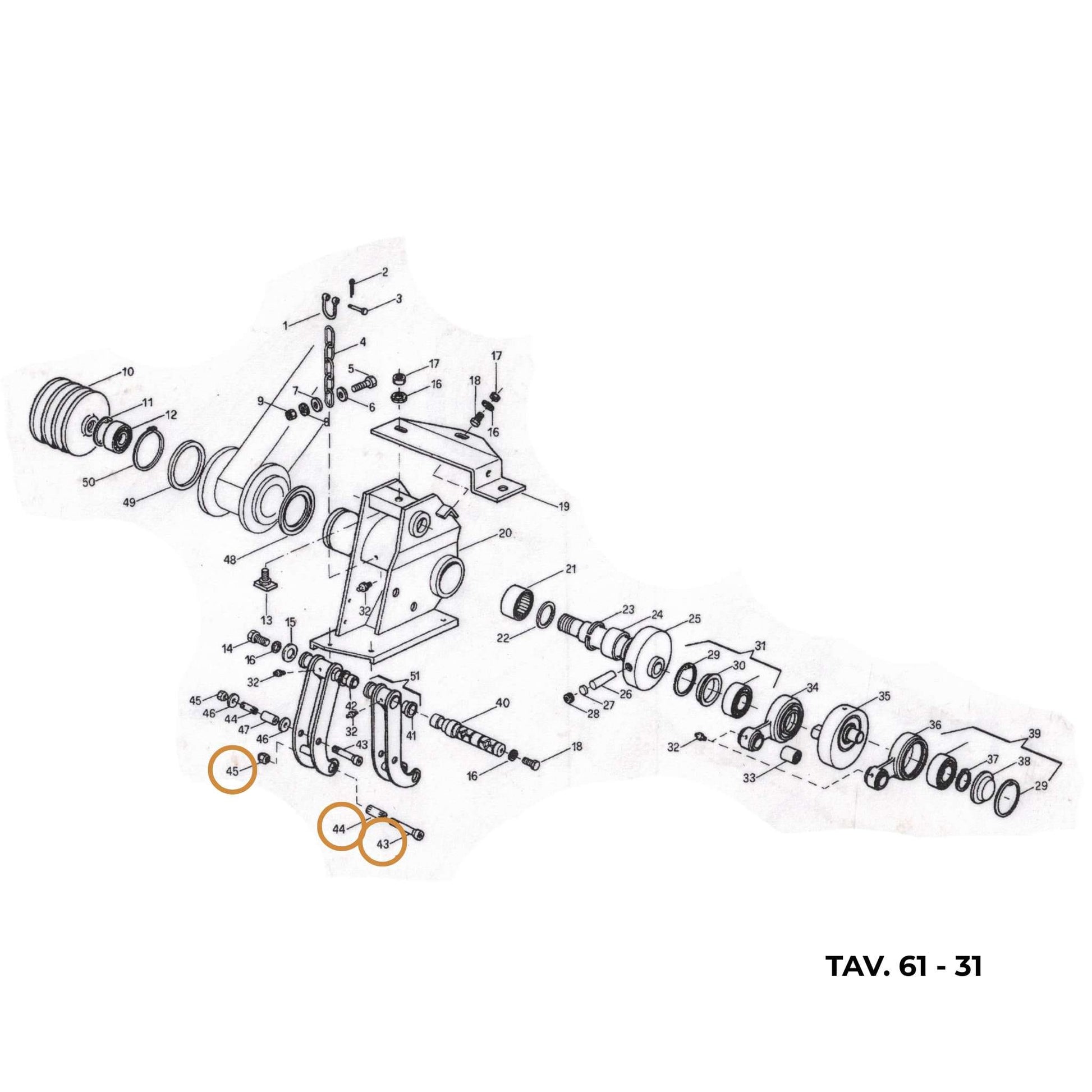 Kit de casquillo de expansión ranurado con tornillo de cabeza cónica y tuerca original Gaspardo para fijación de barra de corte en posiciones 43, 44 y 45. Referencia 21120156.