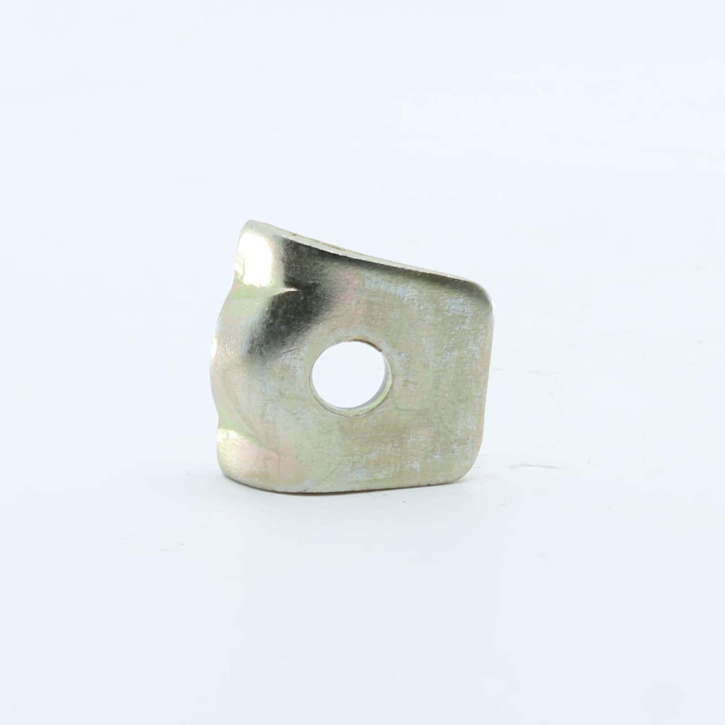 Chapa de fijación embutida o placa de sujeción metálica con perfil curvo para púa elástica de pick-up de rotoempacadora Krone serie KR.
