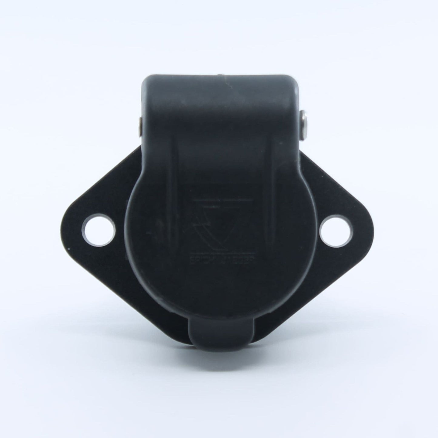 Conector eléctrico hembra (base) de 3 pines, fabricado en plástico, para la conexión de remolques y maquinaria agrícola.