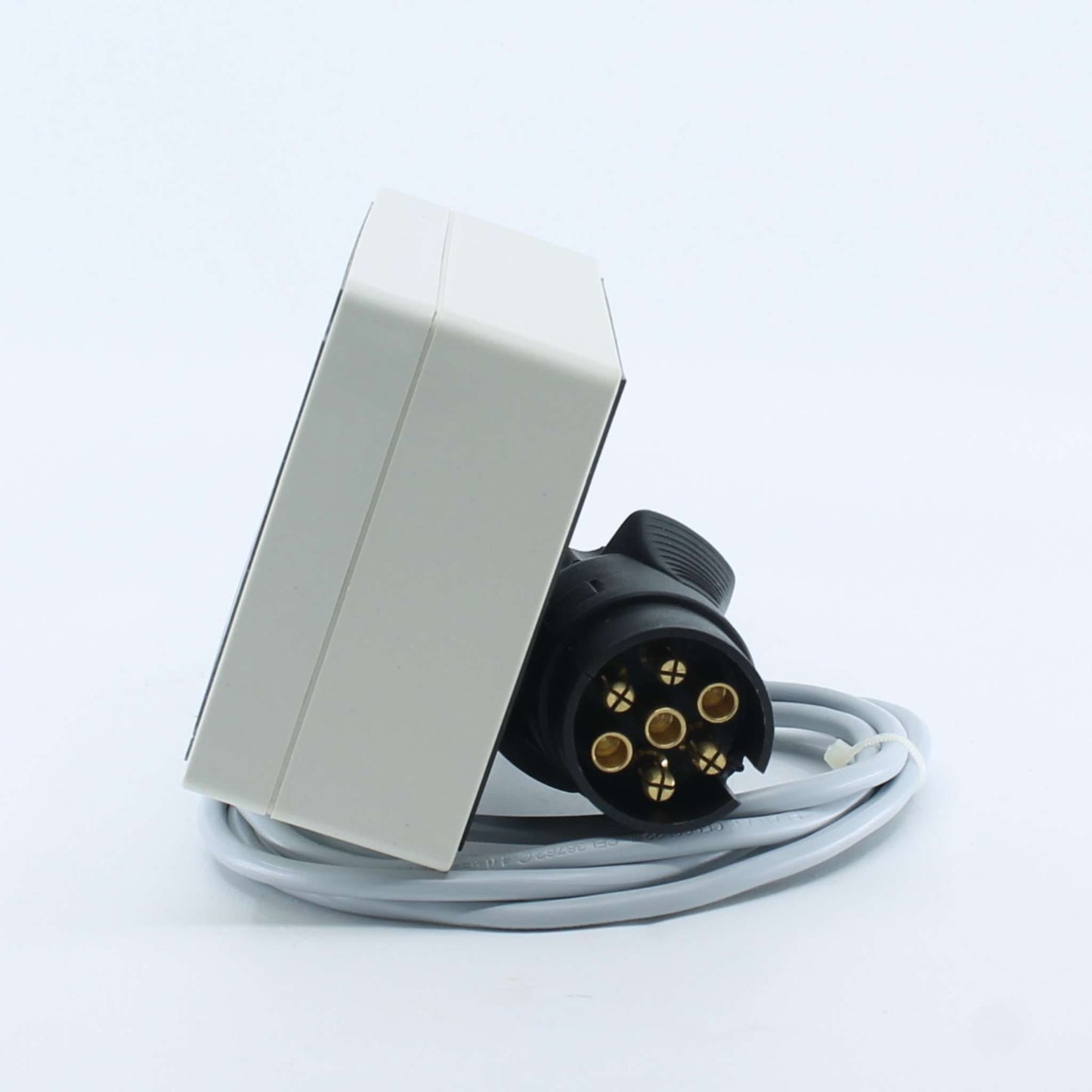 Monitor digital cuentavueltas universal para encintadora de pacas y rollos de forraje, con pantalla LCD, cableado y aviso frontal de precaución.