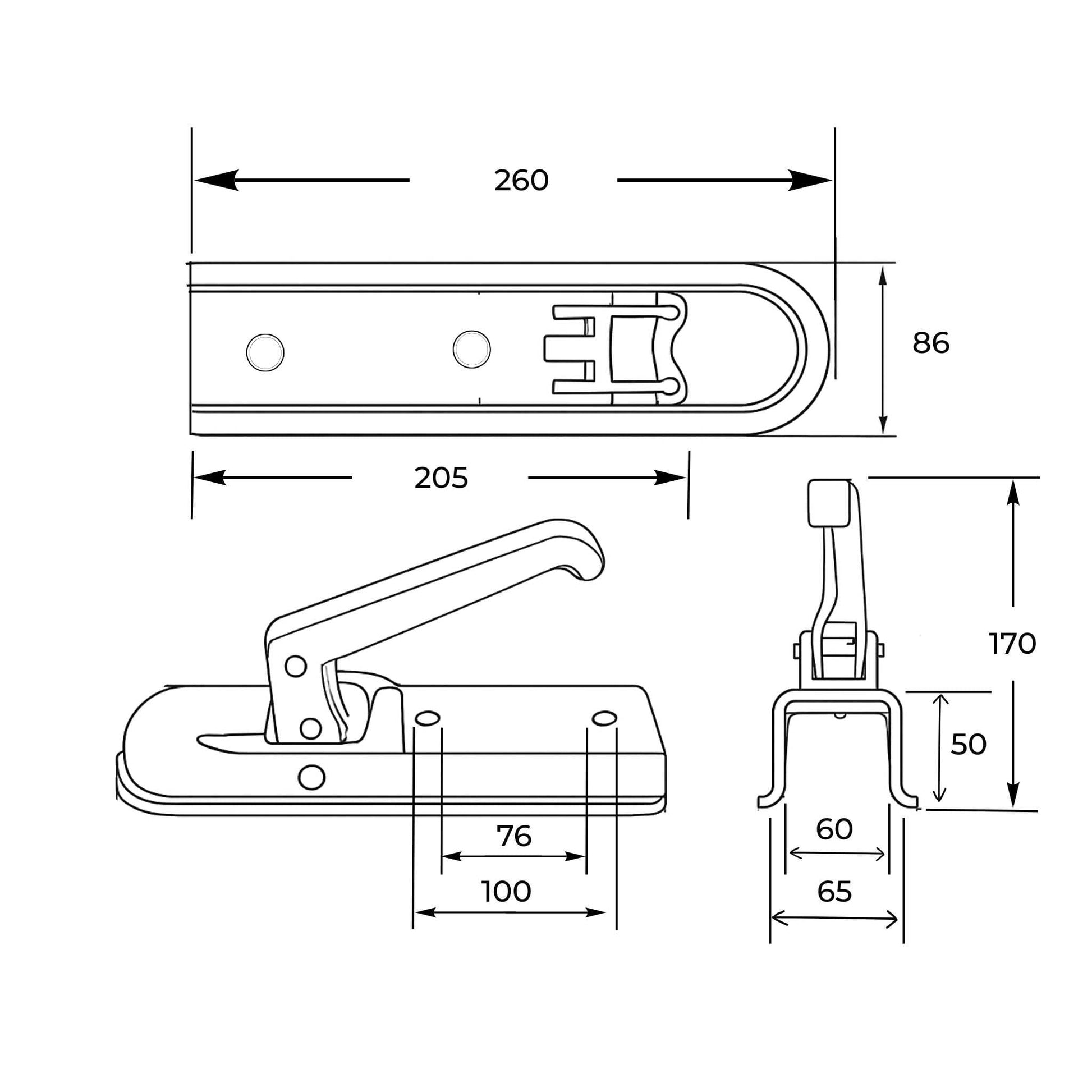 Enganche cuadrado para remolque, con un diámetro de 60 mm y una capacidad de carga de 800 kg.