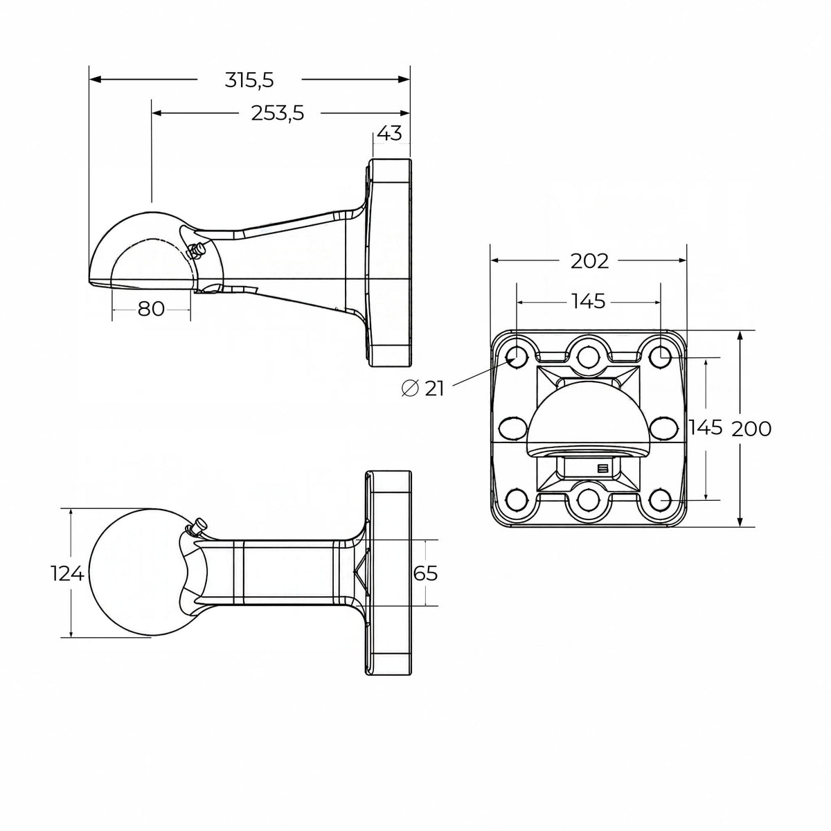 Enganche de cuchara K80 para remolque de brida con 8 orificios y carga de 4.000 kg.
