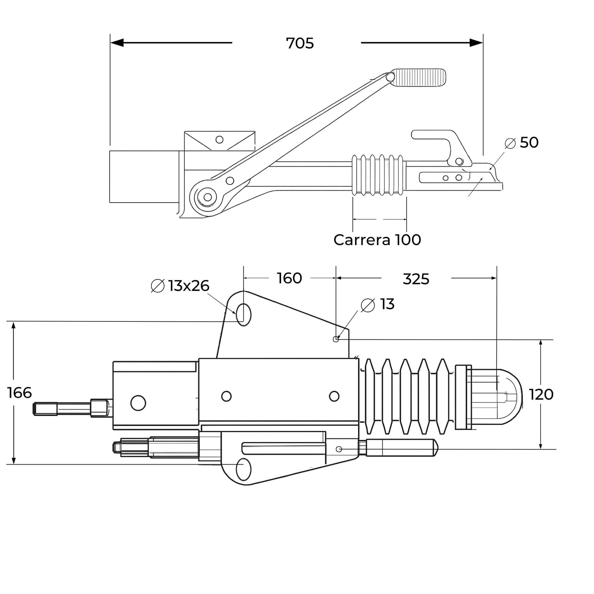 Enganche de inercia (gancho de remolque) en V para automóvil. Capacidad 1.800 kg. Homologado para remolque ligero.