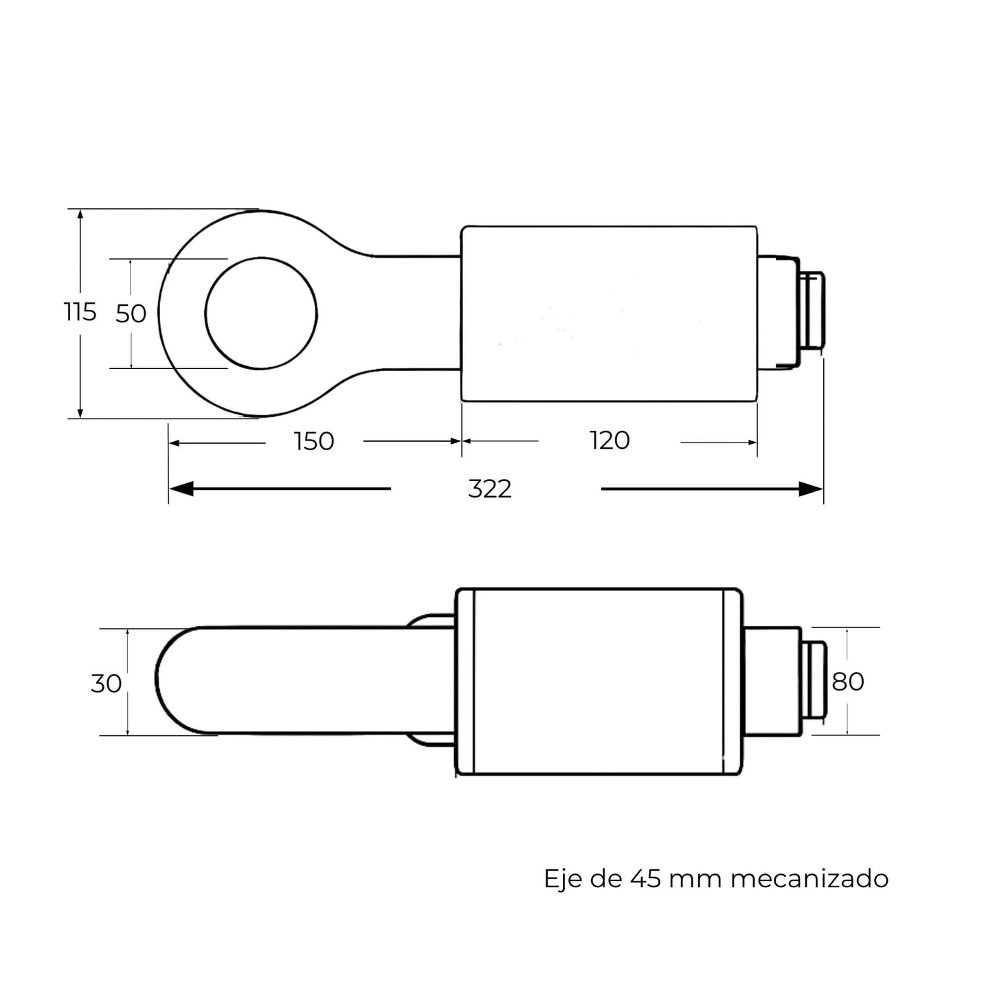 Enganche de tiro de lanza agrícola Forjas Viana de 80 mm. Modelo con palanquilla, capacidad 15 toneladas, giratorio y homologado.