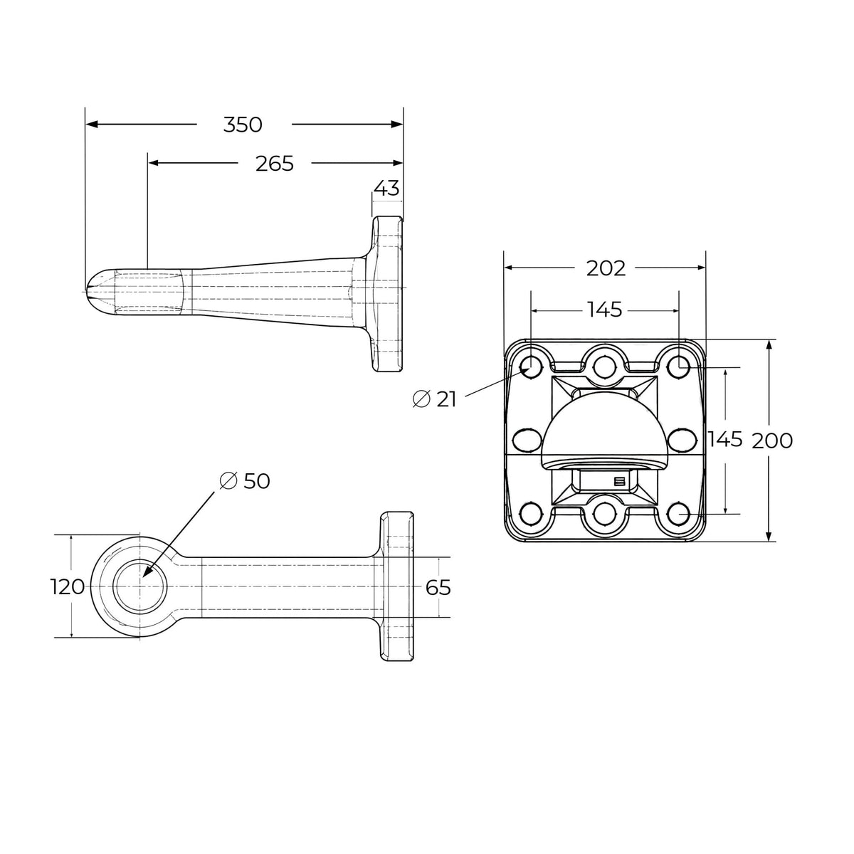 Enganche para remolque de brida con 8 orificios y carga de 3.000 kg.