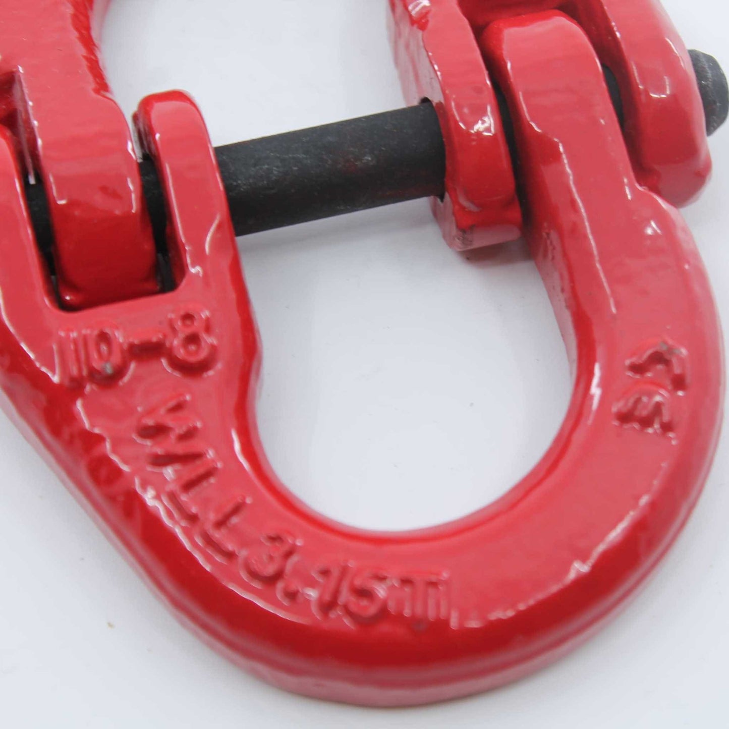 Eslabón de conexión tipo Hammerlock (eslabón de unión) Grado 80 de 10 mm, con carga máxima de 3,15 toneladas, color rojo, ideal para unir cadenas o conectar implementos agrícolas.