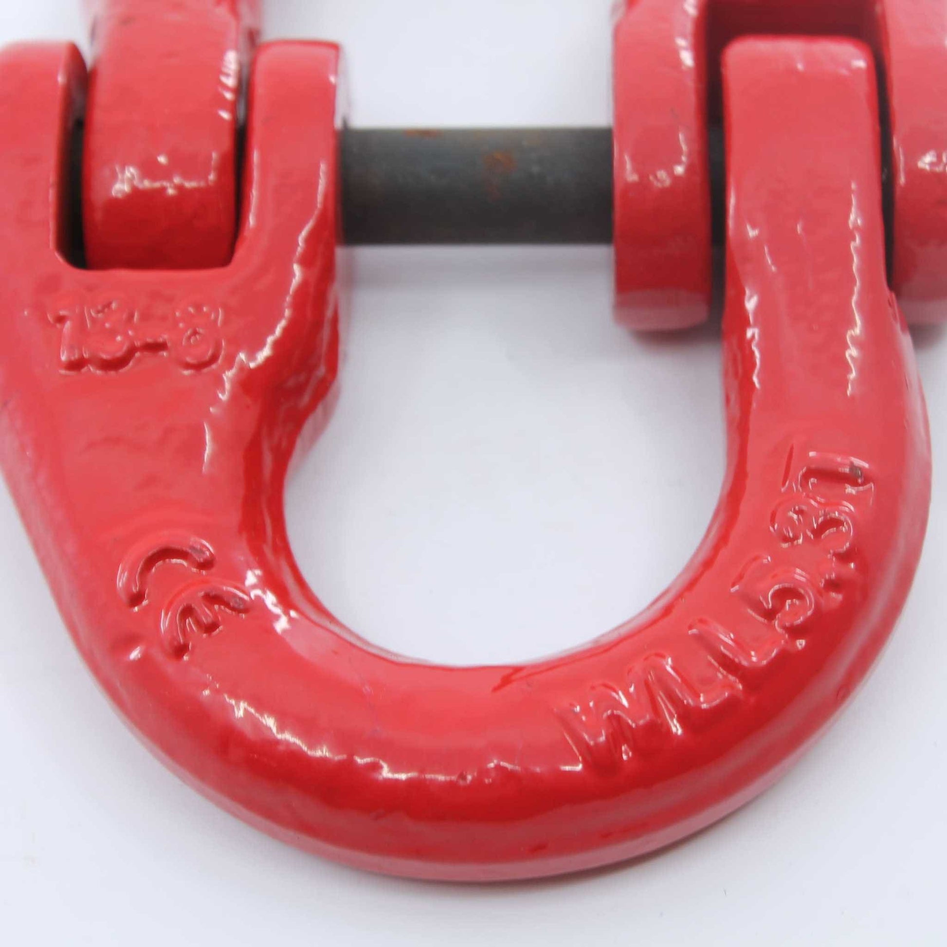 Eslabón de conexión tipo Hammerlock (eslabón de unión) Grado 80 de 13 mm, con carga máxima de 5,3 toneladas, color rojo, ideal para unir cadenas o conectar implementos agrícolas.
