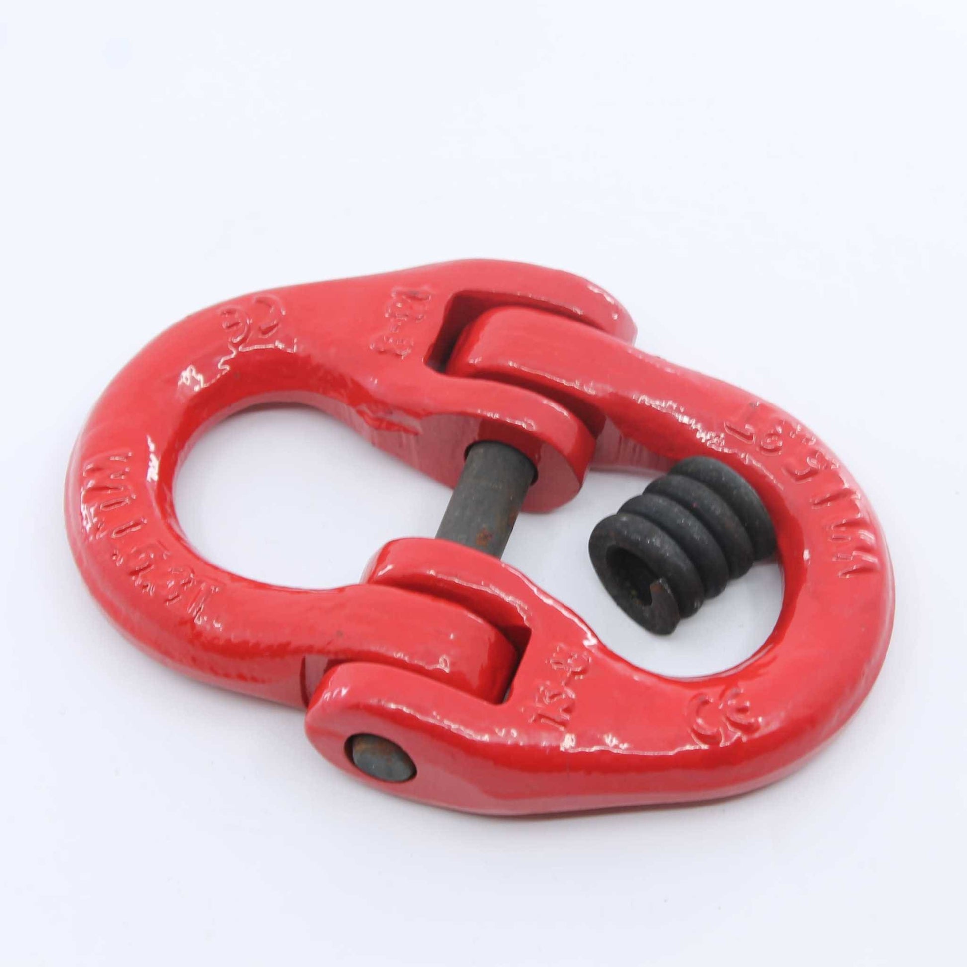 Eslabón de conexión tipo Hammerlock (eslabón de unión) Grado 80 de 13 mm, con carga máxima de 5,3 toneladas, color rojo, ideal para unir cadenas o conectar implementos agrícolas.