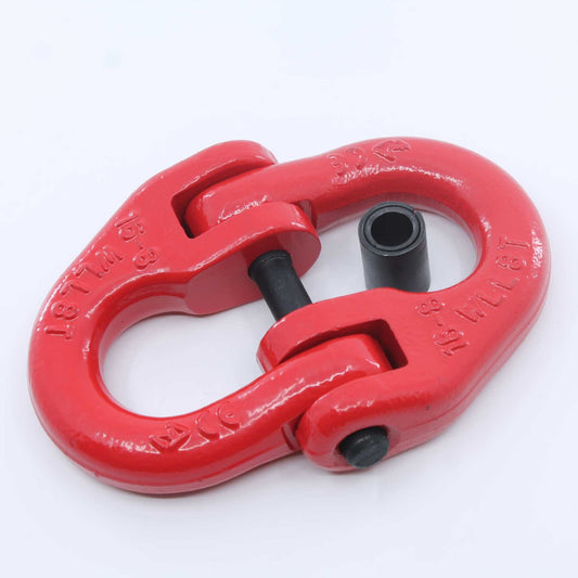 Eslabón de conexión tipo Hammerlock (eslabón de unión) Grado 80 de 16 mm, con carga máxima de 8 toneladas, color rojo, ideal para unir cadenas o conectar implementos agrícolas.