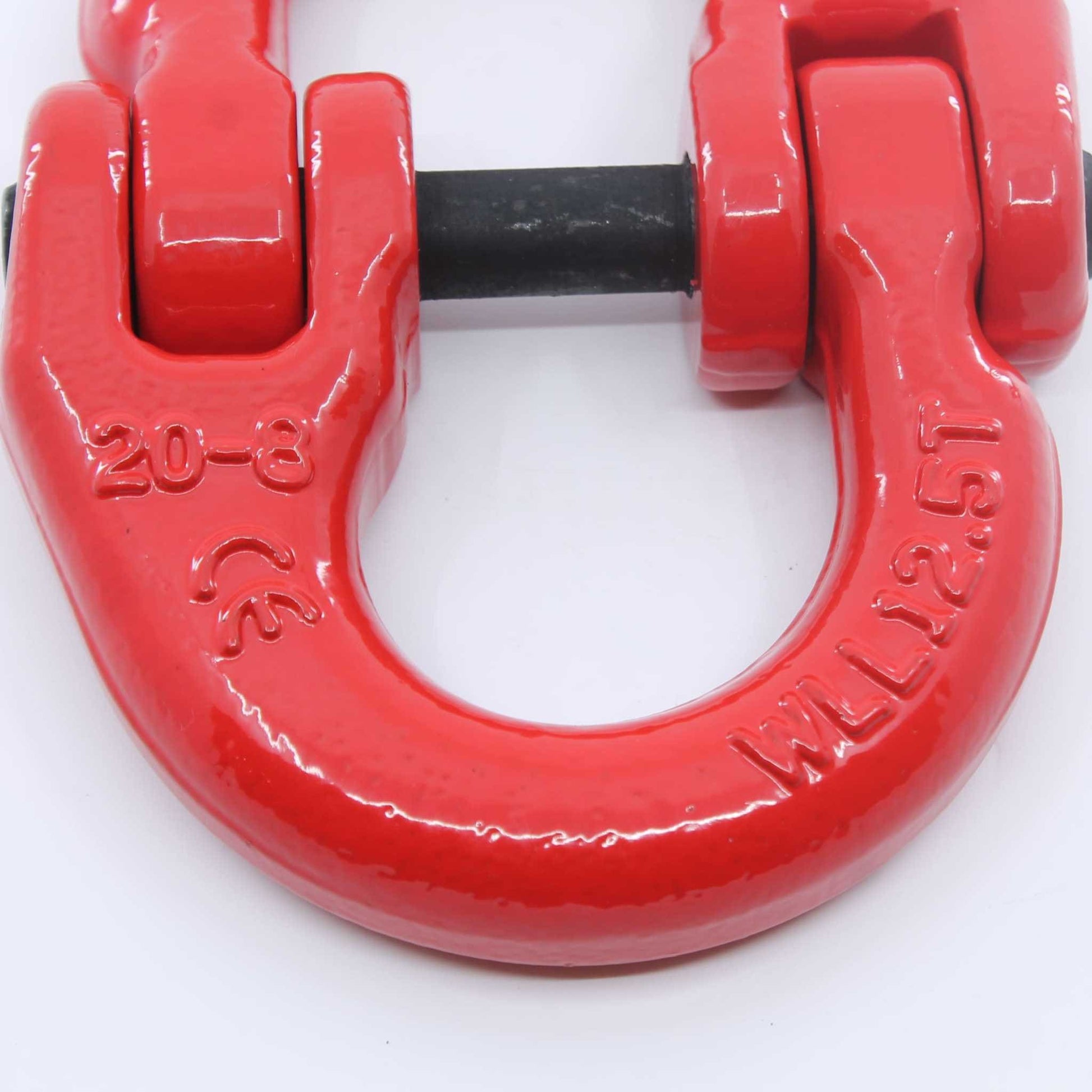 Eslabón de conexión tipo Hammerlock (eslabón de unión) Grado 80 de 20 mm, con carga máxima de 12,5 toneladas, color rojo, ideal para unir cadenas o conectar implementos agrícolas.