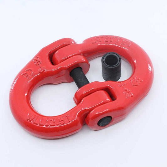 Eslabón de conexión tipo Hammerlock (eslabón de unión) Grado 80 de 20 mm, con carga máxima de 12,5 toneladas, color rojo, ideal para unir cadenas o conectar implementos agrícolas.