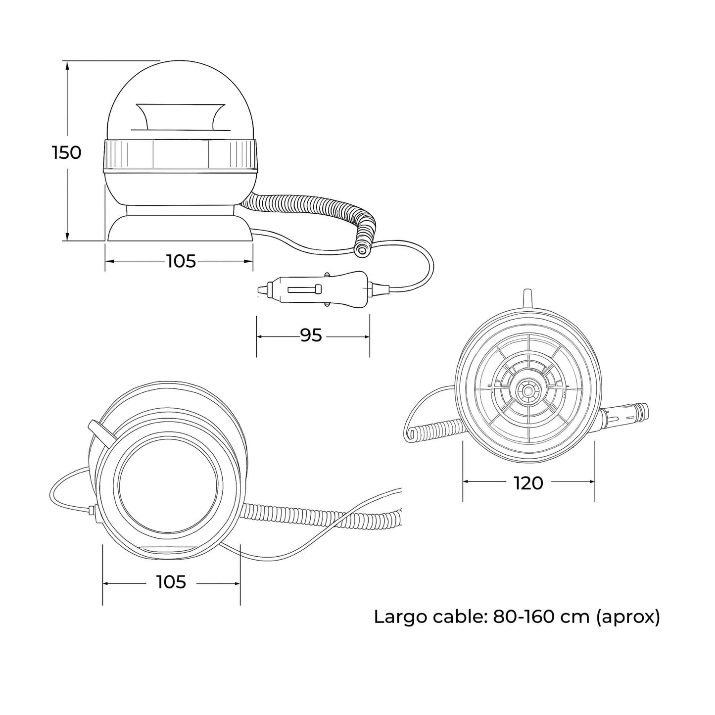 Faro rotativo magnético LED, homologado para vehículos agrícolas, de 12-24 V y que cumple la normativa ECE R65.