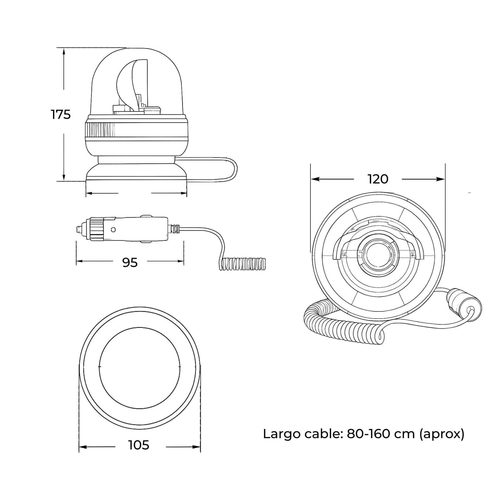 Faro rotativo magnético y con motor, homologado para vehículos agrícolas, de 12-24 V y que cumple la normativa ECE R65.