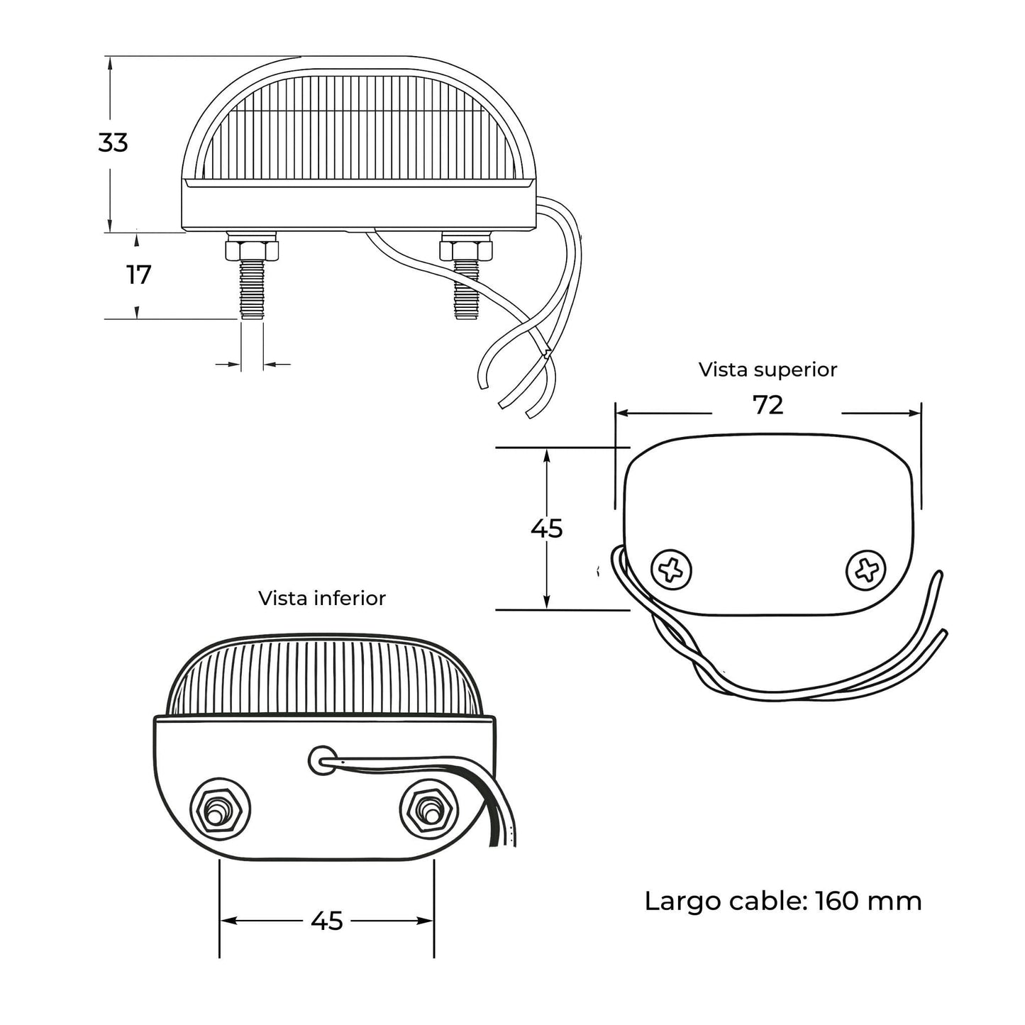 Luz de matrícula LED de 5 diodos para remolque o tractor, multivoltaje 12-24 V. IP67 y homologación E4.