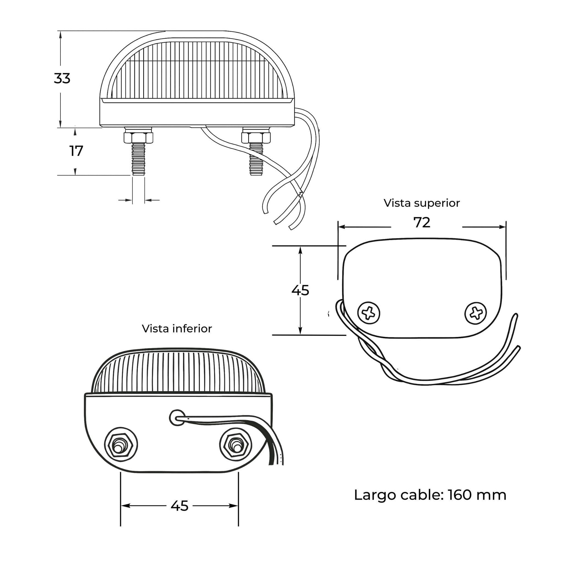 Luz de matrícula LED de 5 diodos para remolque o tractor, multivoltaje 12-24 V. IP67 y homologación E4.