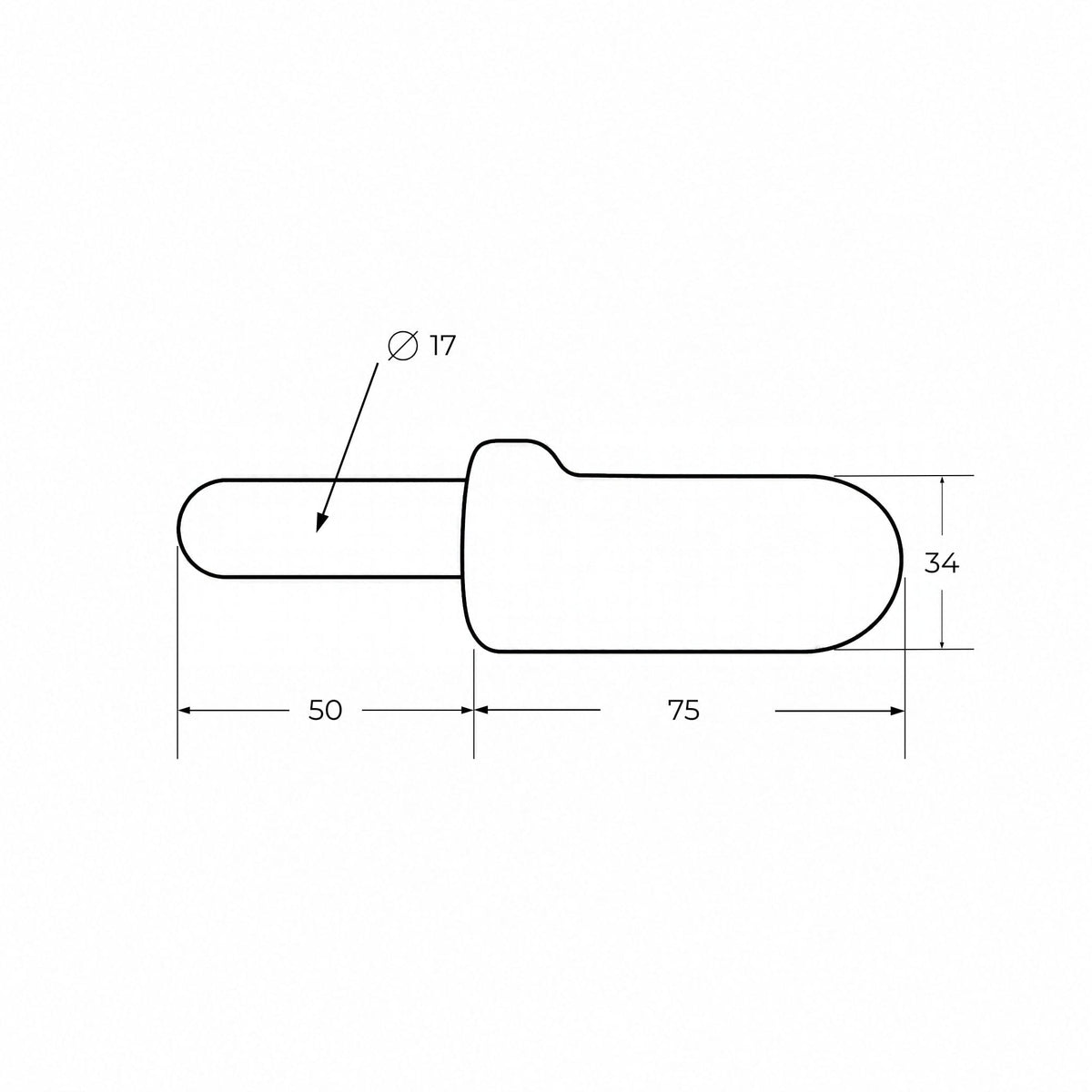 Macho de bisagra forjado con pasador de 17 mm y pala de 75 x 34 mm para soldar en remolque.