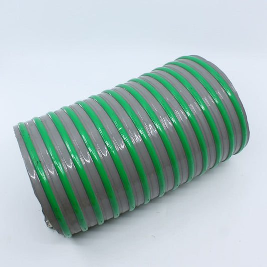 Manguera verde flexible de aspiración con espiral de refuerzo de diámetro 5 pulgadas (127 mm) en tramo de 5 metros.