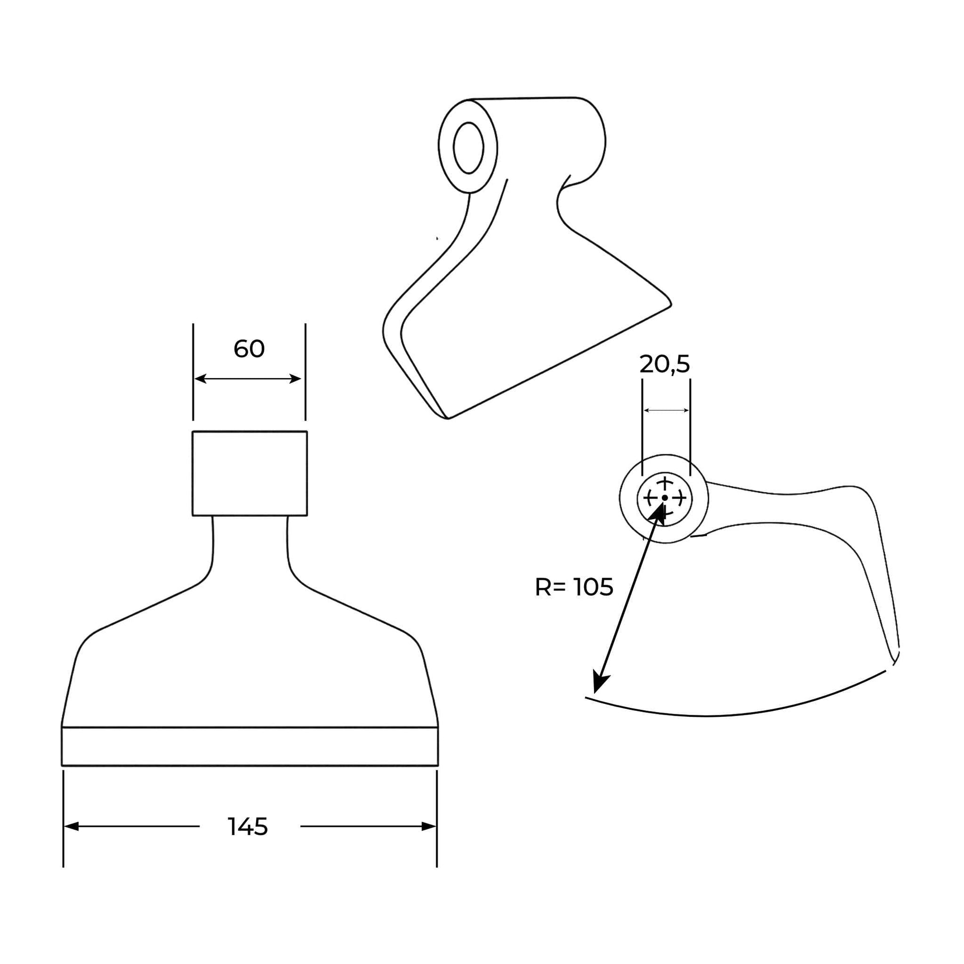 Martillo M1020 para desbrozadora con medidas 60x145 mm y agujero de 20,5mm. Compatible con Agrimaster y otras marcas, modelo universal. Recambio reforzado de alta resistencia.