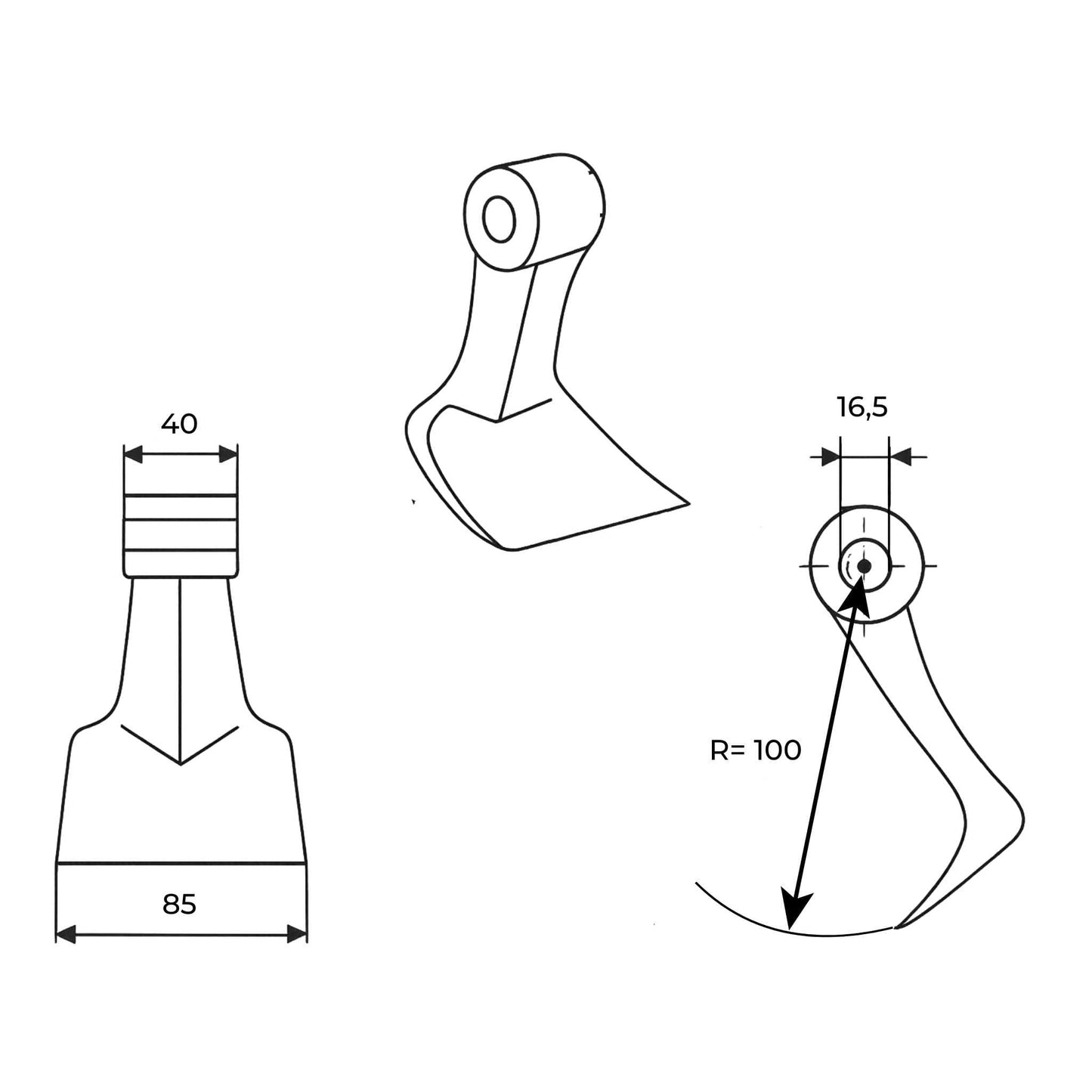 Martillo M37 para desbrozadora con medidas 40x85 mm y agujero de 16,5mm. Compatible con Dragone, Maschio / Gaspardo, OMARV, Peruzzo, Procomas, Sicma, Tierre, Perugini, Alpego, ACMA y Ubaldi.