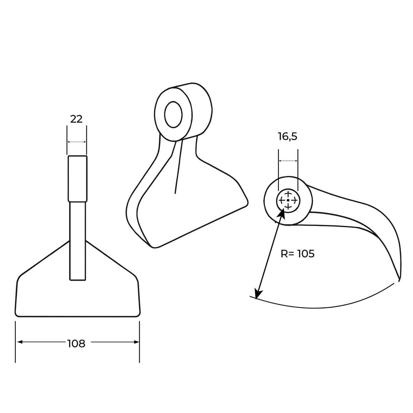Martillo M45 para desbrozadora con medidas 22x108 mm y agujero de 16,5mm. Compatible con Ferri, OMARV, Perfect, Vigolo, Bellon y Frontoni. Recambio reforzado de alta resistencia.